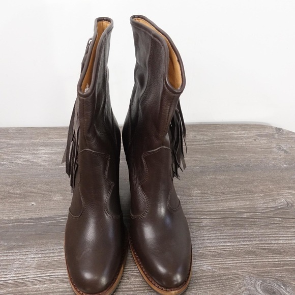 New! Frye Corinne Fringe Baby Calf Boots Womens Size 6 Brown Mid-Calf Western - Picture 4 of 11